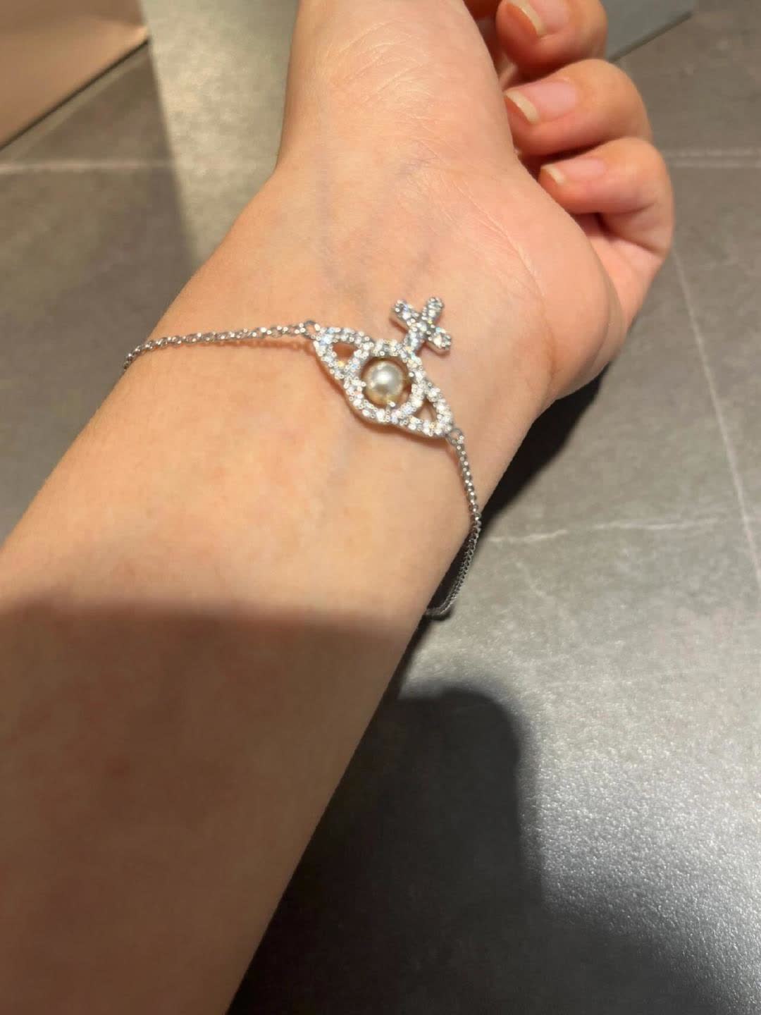 Vivienne Westwood Silver Evil Eye Bracelet with Pearl and Crystals